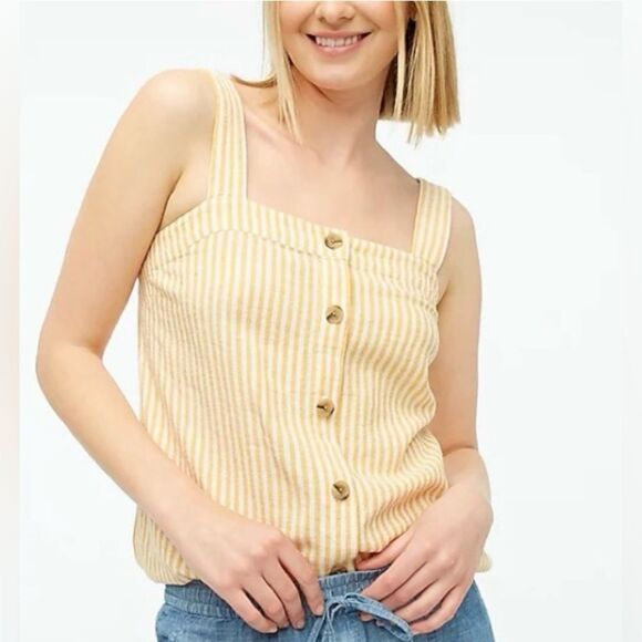 J. Crew Factory Orange and White Striped Linen Blend Button Front Tank - Picture 1 of 9